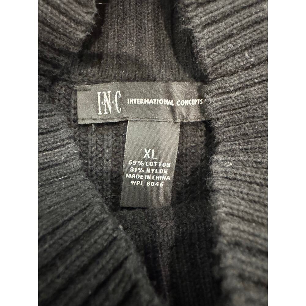 INC XL Black Cold Shoulder Cut Out Black Ribbed Knit Cotton Pullover Sweater - Picture 5 of 5
